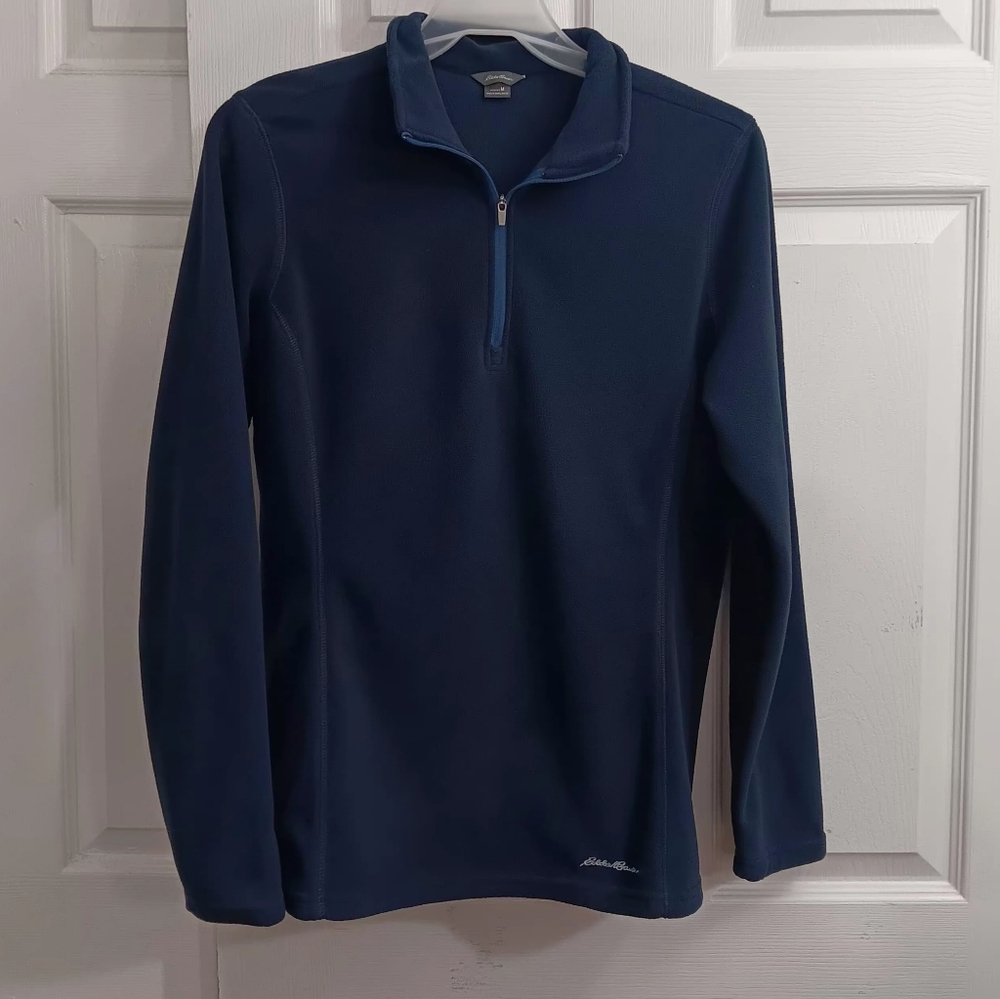 Eddie Bauer Womens Medium Blue Fleece Jacket Pullover Quarter Zip Winter Outdoot